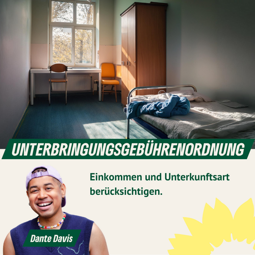 Symbolbild Zimmer mit einfachen Möbeln, Text: Unterbringungsgebührenordnung Einkommen und Unterkunftsart berücksichtigen, Foto von Dante Davis
