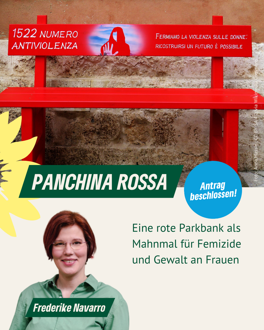 eine rote Sitzbank, Porträt von Frederike Navarro