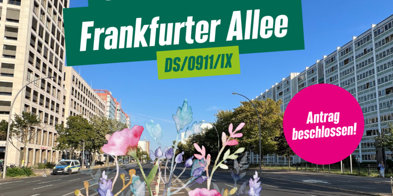 Frankfurter Allee mit einem grafisch simulierten Blühstreifen in der Mitte