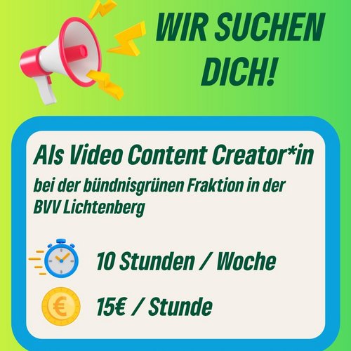 Sharepic mit dem Aufruf sich als Video Content Creator*in zu bewerben