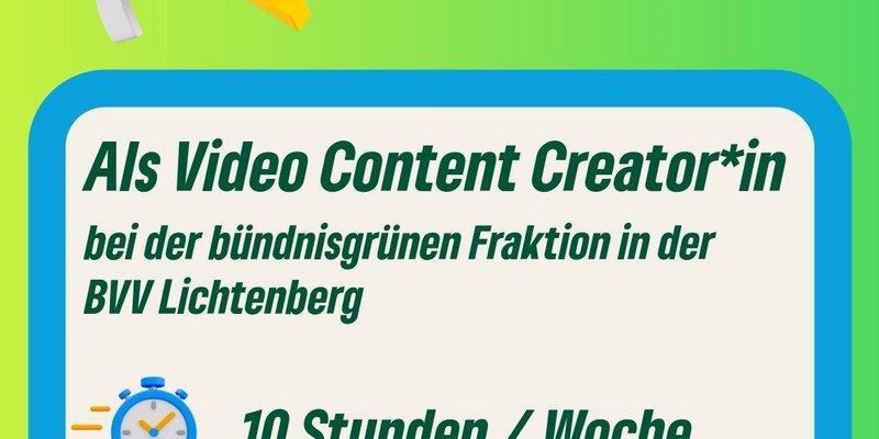 Sharepic mit dem Aufruf sich als Video Content Creator*in zu bewerben
