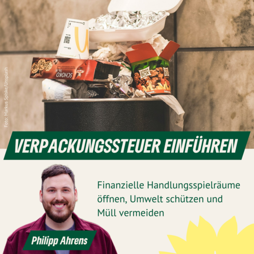 Ein Mülleimer, der vor Einwegverpackungen überquillt, Porträt von Philipp Ahrens