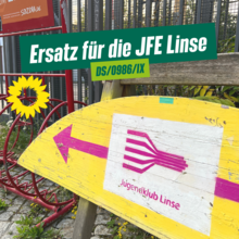 Gelber Wegweise mit der Aufschrift Jugendklub Linse